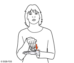 Illustration für die Gebärde DA – Gebärdensprachelexikon Gehörlosenbund