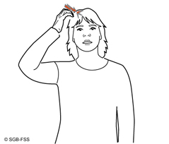 Illustration für die Gebärde GELB – Gebärdensprachelexikon Gehörlosenbund