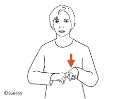 Illustration du signe ASSIS - ASSISE – Lexique de la langue des signes, Fédération Suisse des Sourds