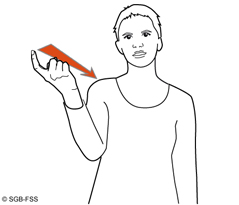 Illustration für die Gebärde VON – Gebärdensprachelexikon Gehörlosenbund