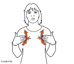 Illustration für die Gebärde ERLEBEN – Gebärdensprachelexikon Gehörlosenbund