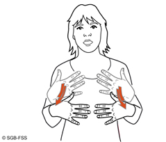 Illustration für die Gebärde ANZIEHEN – Gebärdensprachelexikon Gehörlosenbund
