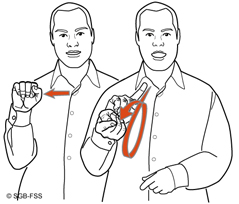Illustration für die Gebärde BIS SPÄTER – Gebärdensprachelexikon Gehörlosenbund